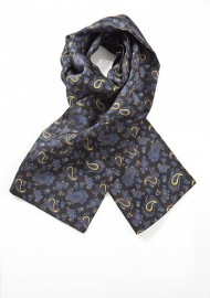 Elegant Paisley Scarf in Blacks, Blues and Golds