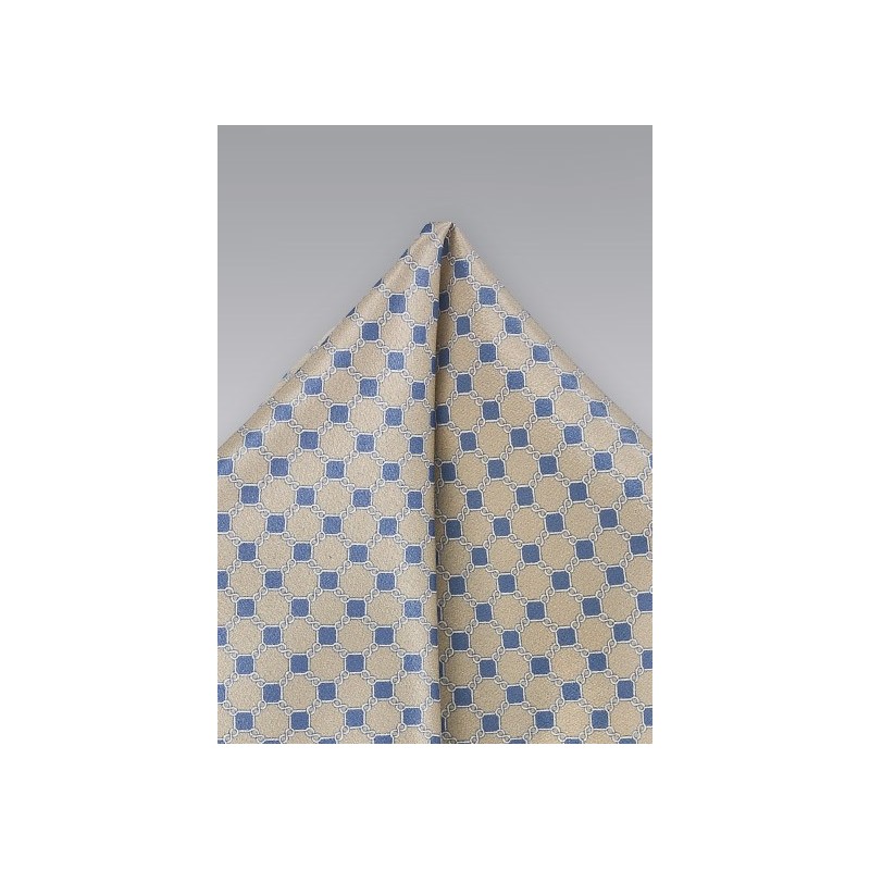 Luxe Pocket Square in Golden Wheat and Blue