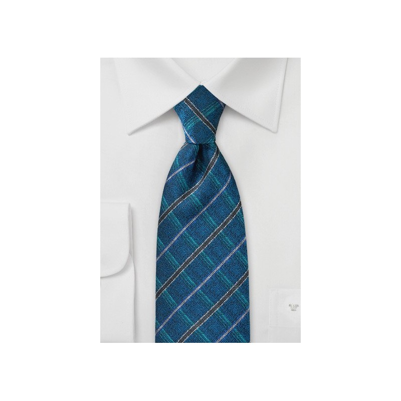 Modern Plaid Tie in Teals and Browns