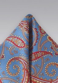 Vintage Paisley Pocket Square in Egyptian Blue