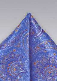 Paisley Pocket Square in Bright Blue