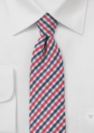 Slim Gingham Tie in Pinks and Blues