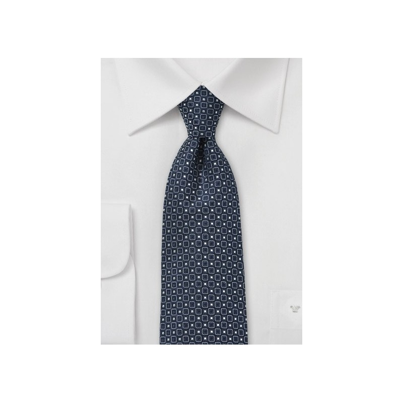 Pure Silk Navy Tie with Square Design
