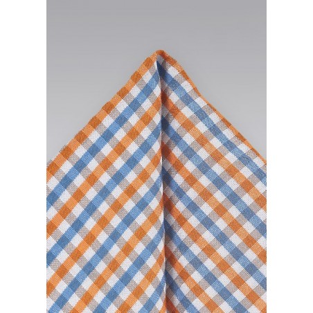 Gingham Pocket Square in Oranges and Blues