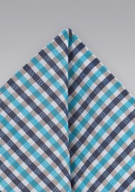 Gingham Patterned Pocket Square in Blues and Aquas