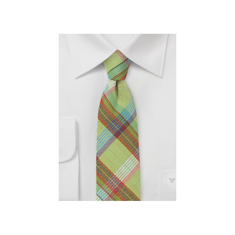Lime Green Madras Plaid Tie
