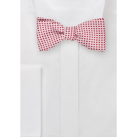 Box Patterned Self Tie Bow Tie in Red and White