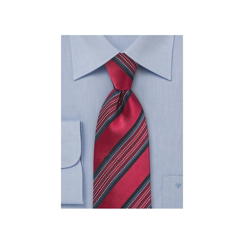 Red, Blue, Black Striped Silk Tie