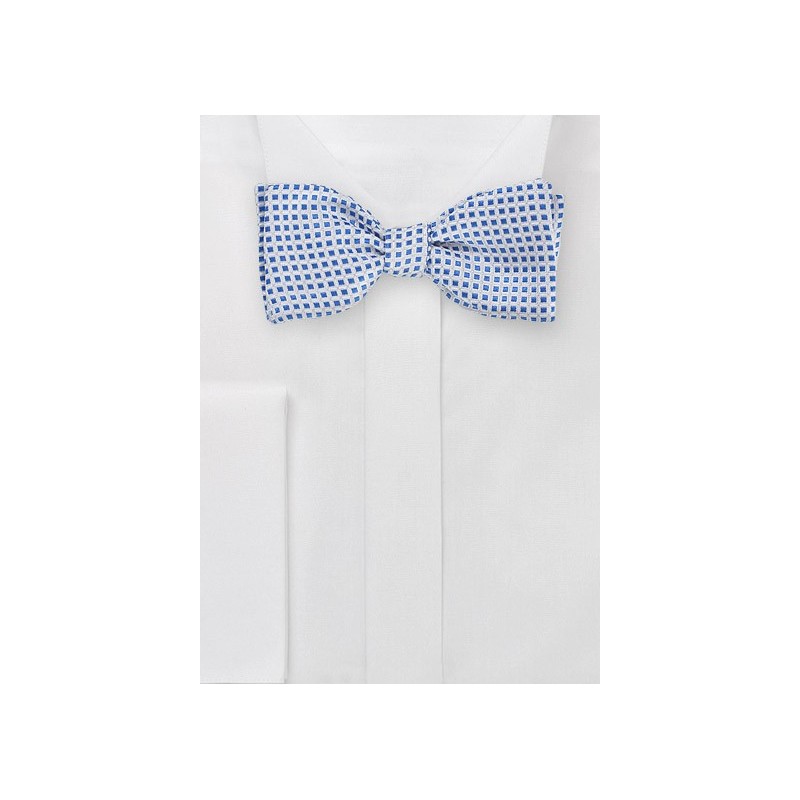 Self Tie Square Patterned Bow Tie in Silver and Blue