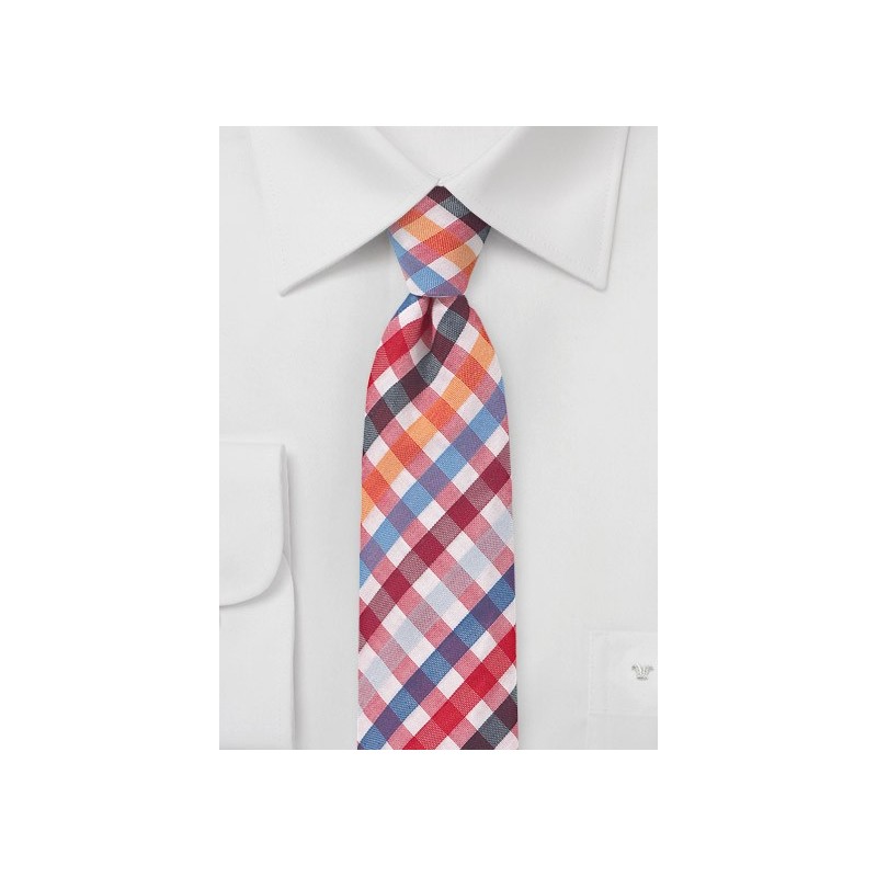 Seersucker Necktie in Red and Blue