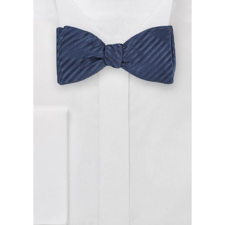 Deep Navy Bowtie with Trendy, Narrow Stripes in Pure Silk