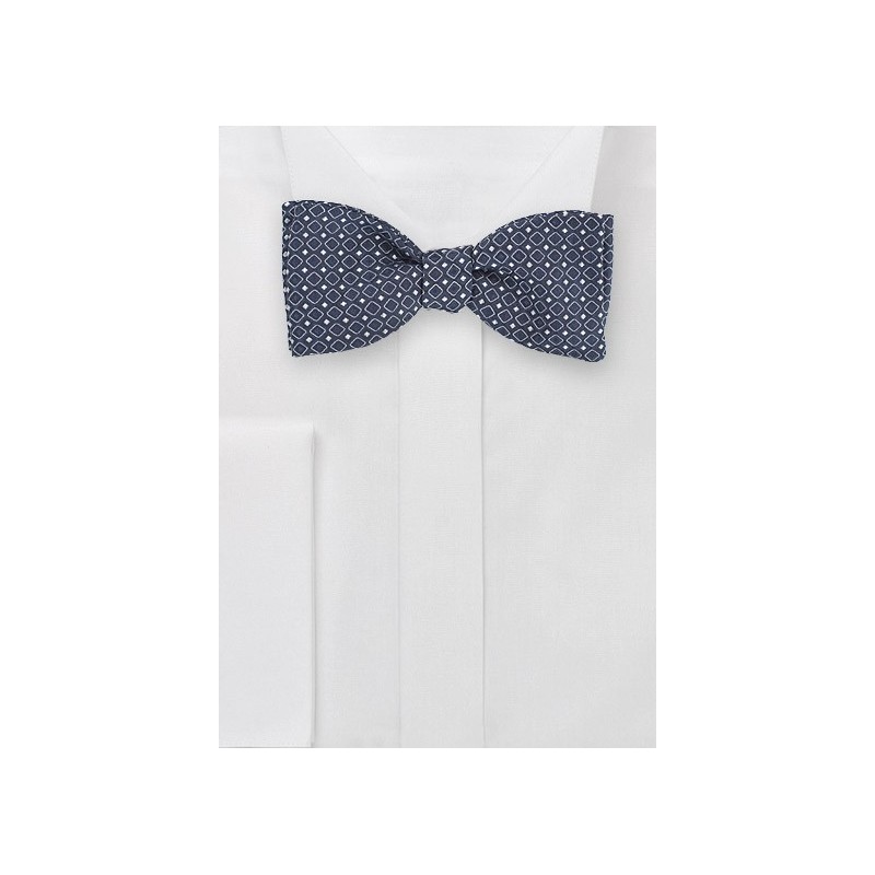 Twilight Blue Self-Tied Bowtie with Square Pattern