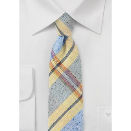 Summer Plaid Skinny Tie in Yellow and Blue