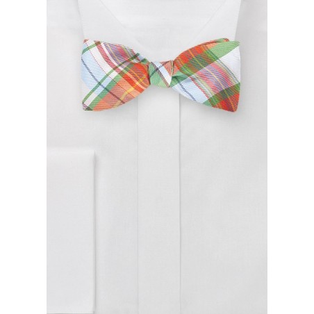 Graphic Plaid Bow Tie in Oranges and Greens