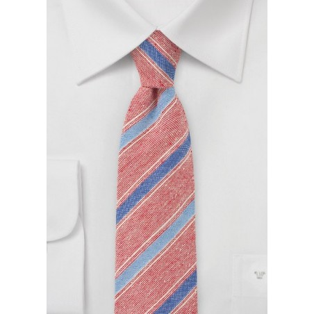 Striped Skinny Tie in Reds and Blues