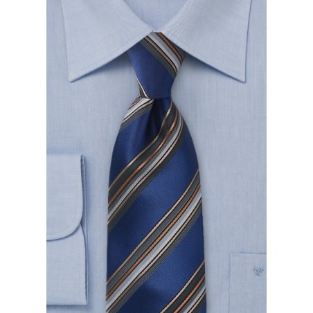 Sapphire Blue and Copper Striped Tie