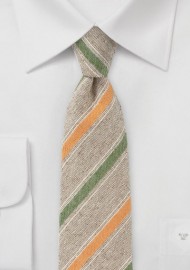 Retro Striped Skinny Tie in Tans, Greens and Oranges