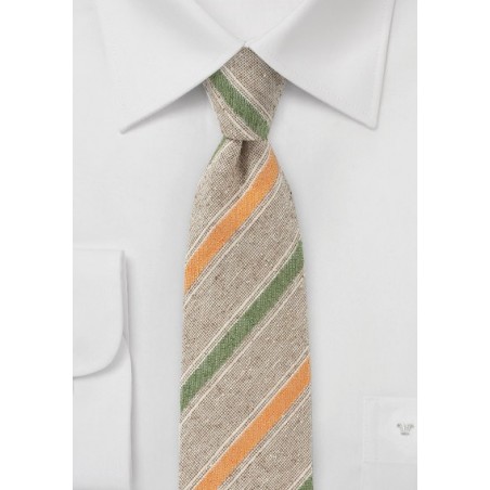 Retro Striped Skinny Tie in Tans, Greens and Oranges