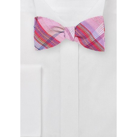 Textured Plaid Bow Tie in Pinks