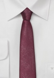 Skinny Burgundy Tie with Distressed Leather Look