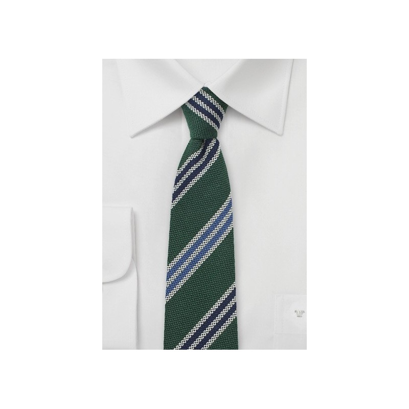 Hunter Green Wool Skinny Tie with Stripes