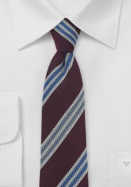 Burgundy Wool Tie with Blue Stripes