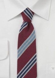 Red Wool Skinny Tie with Blue Stripes
