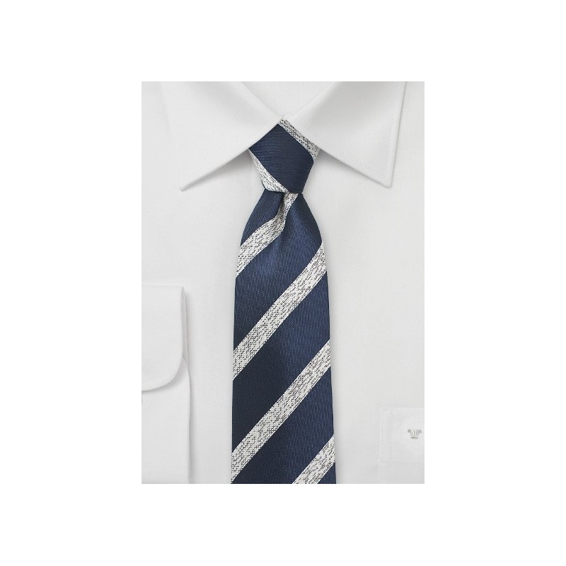 Textured Striped Skinny Tie in Navy