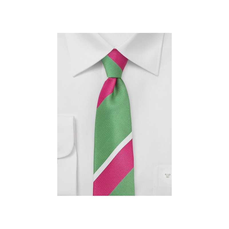 Striped Designer Tie in Lime and Magenta