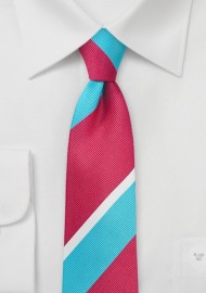 Trendy Narrow Tie in Aqua and Pink