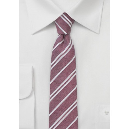 Skinny Striped Tie in Washed Red
