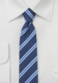 Linen Striped Skinny Tie in Summer Blue
