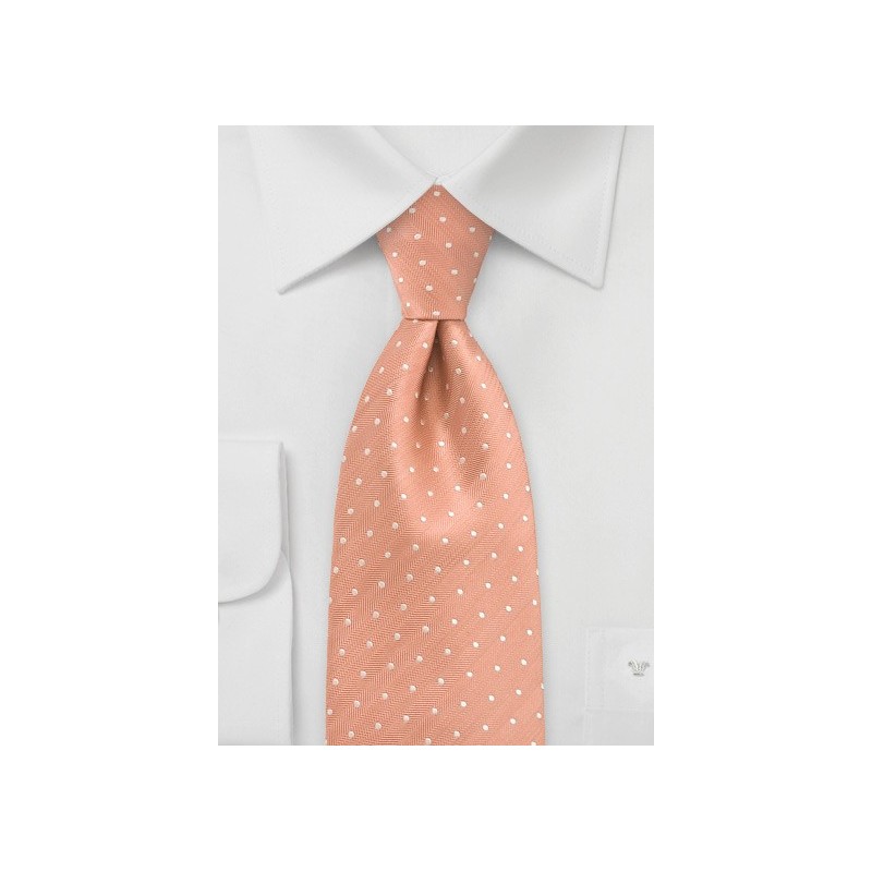 Peach Orange Polka Dot Silk Tie in Kids Size