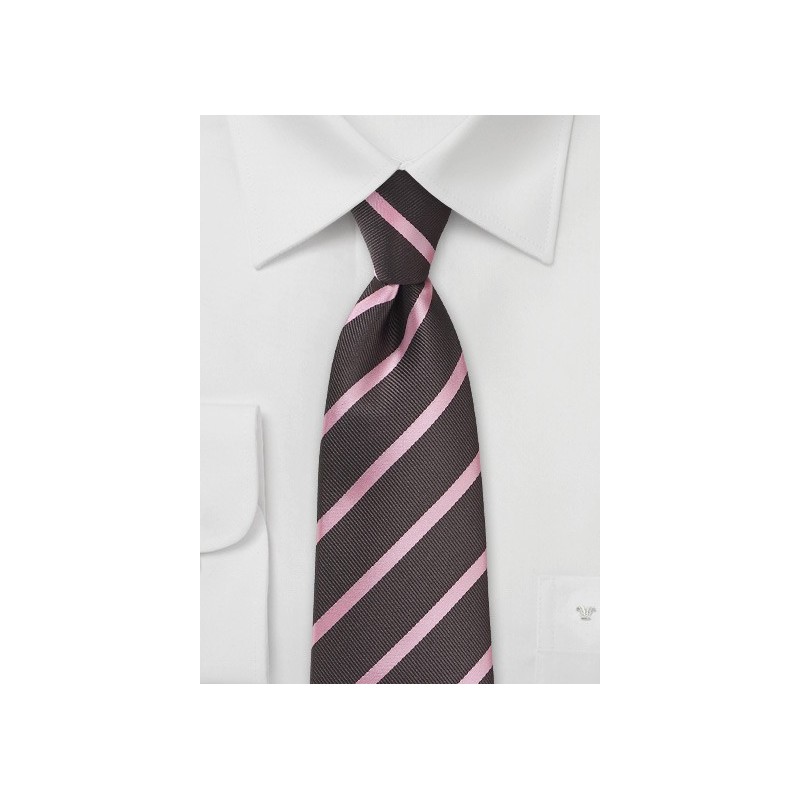 Espresso and Pink Striped Kids Neck Tie