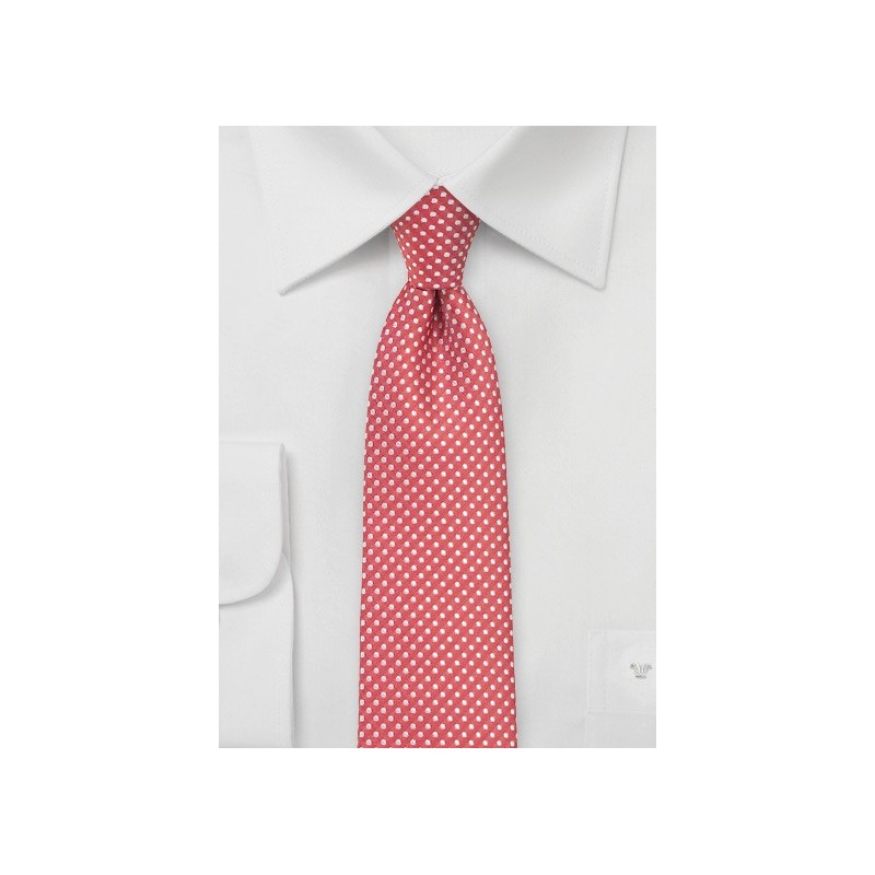 Coral Red Pin Dot Tie in Narrow Width