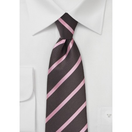 Espresso and Pink Striped Tie in XL