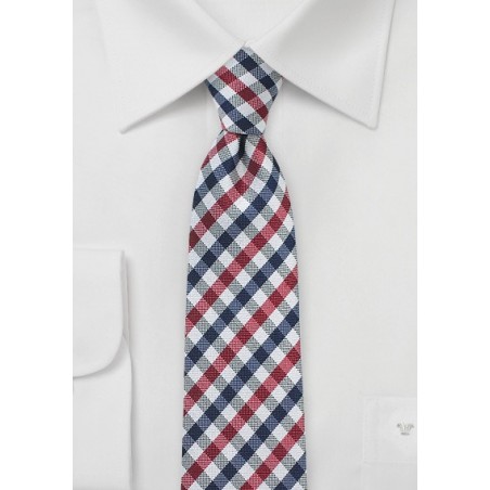 Multicolored Gingham Necktie in Red, Navy & White