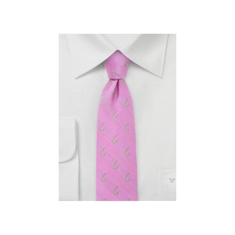 Pink Fishhook Skinny Tie