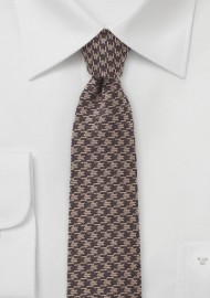 Brown Dogstooth Necktie in Wool