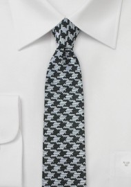 Skinny Black & Silver Houndstooth Tie
