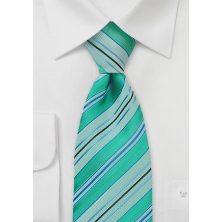 Mint Green Striped Tie in XL Length