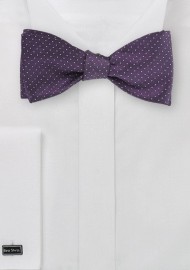 Grape and Silver Pin Dot Bow Tie
