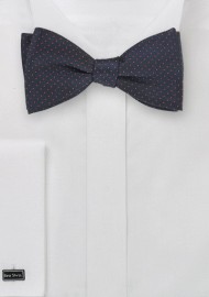 Navy Blue Bow Tie with Coral Pin Dots