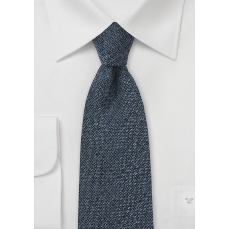 Midnight Blue Wool Necktie with Barleycorn Textured Weave