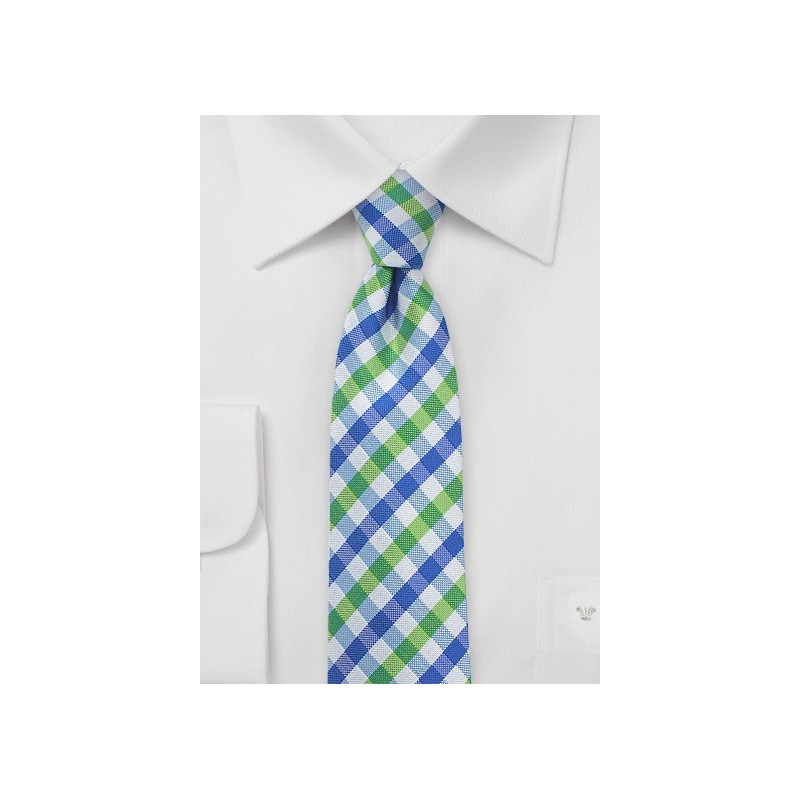 Blue and Lime Green Gingham Tie