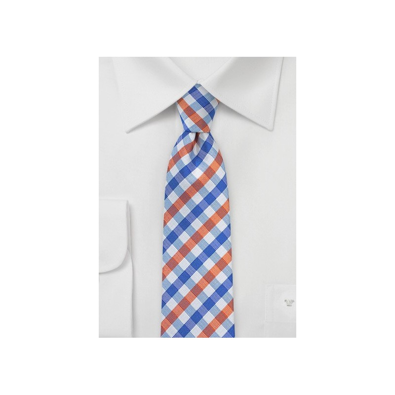 Preppy Gingham Tie in Blue and Orange