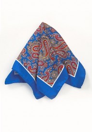 Silk Paisley Pocket Square in Blue, Red, and Yellow
