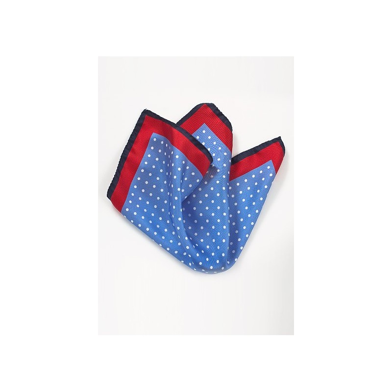 Silk Polka Dot Pocket Square in Blue and Red