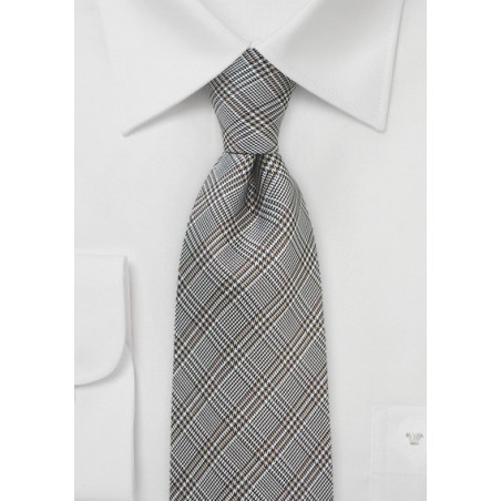 Glen Check Designer Silk Tie in Grays and Taupes
