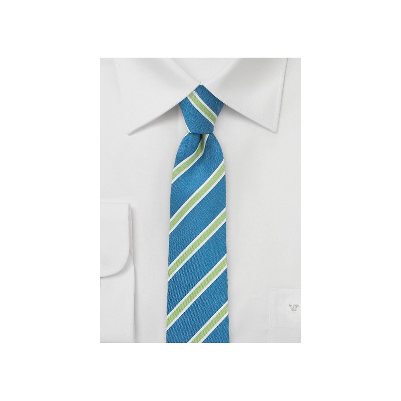 Trendy Linen Skinny Tie in Turquoise and Lime